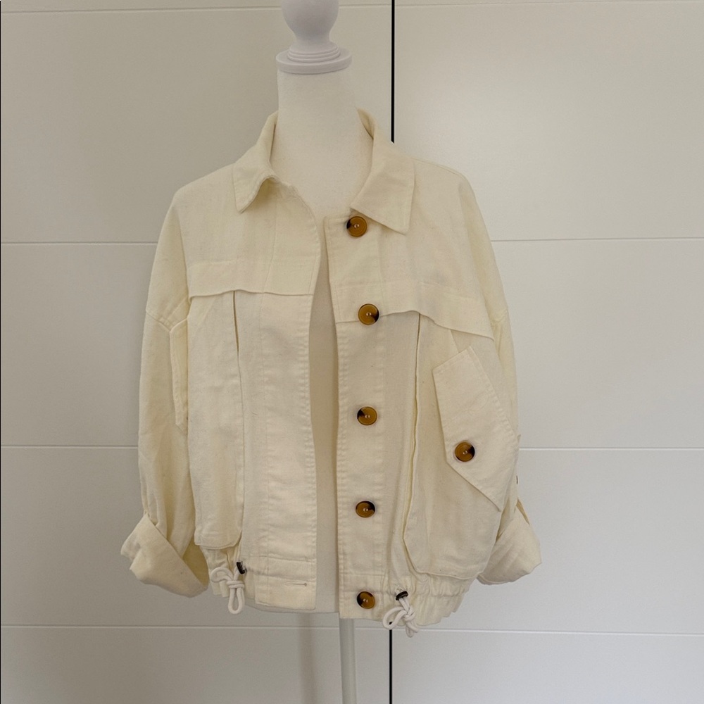 Blank NYC Cream Button-Front Jean Jacket